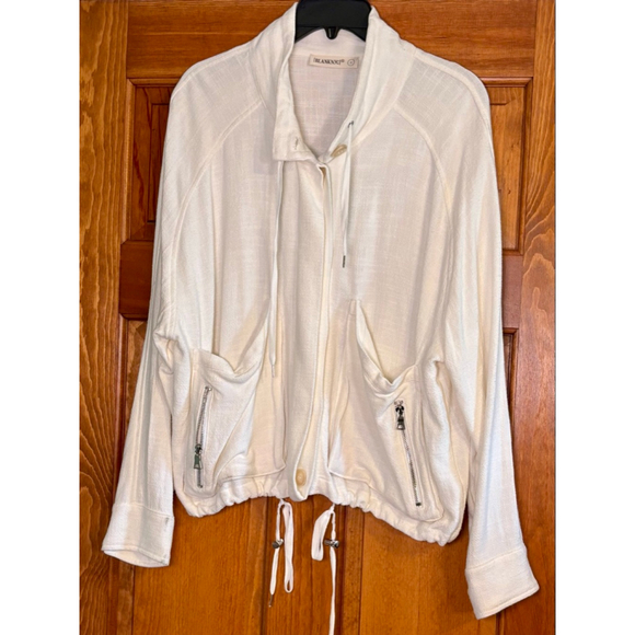 BLANKNYC White Linen Blend Jacket Zip Pockets Drawstring Hem Size Small - Picture 1 of 10
